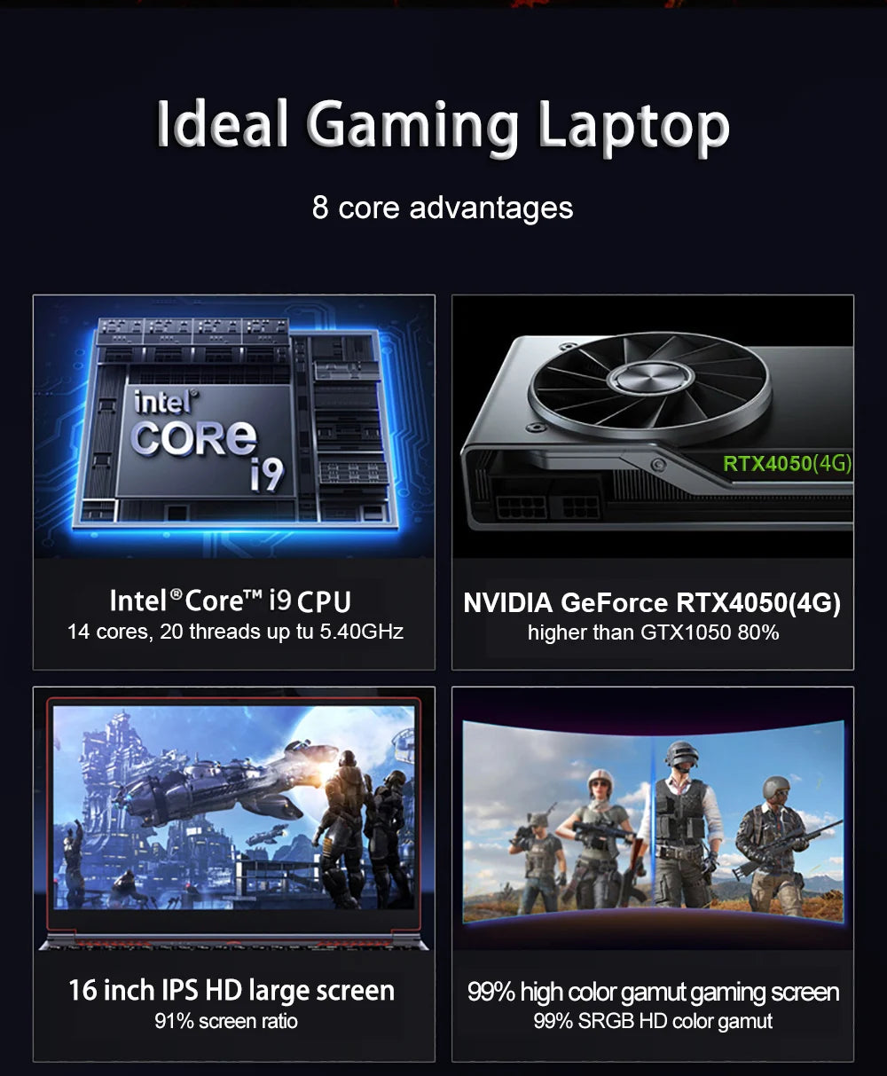 S6 laptop gamer Intel Core i9-13900HK RTX4050 6G 16.1 Inch 4800mah gaming laptop fingerprint DDR5 144 Hz lightweight laptops