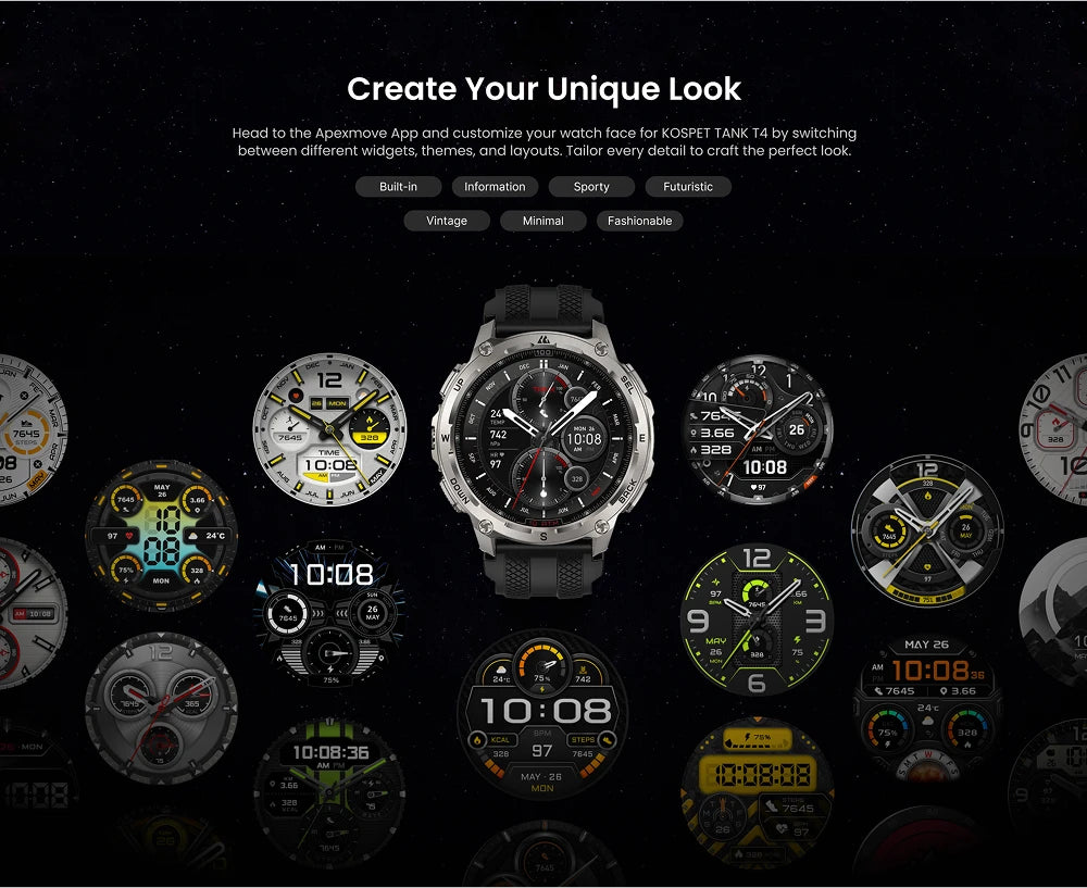 T4 Smart Watch for Men 6-Sat GPS Offline Maps 10ATM Waterproof Heart Rate Diving Skiing Hiking for Android iOS