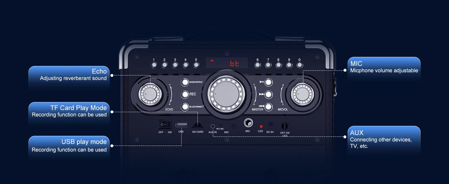 S8-T Kara Ok with 3 Microphones,Portable Bluetooth 5.3 Kara Ok Speaker, Suitable for Outdoor Activities, Parties and Parties