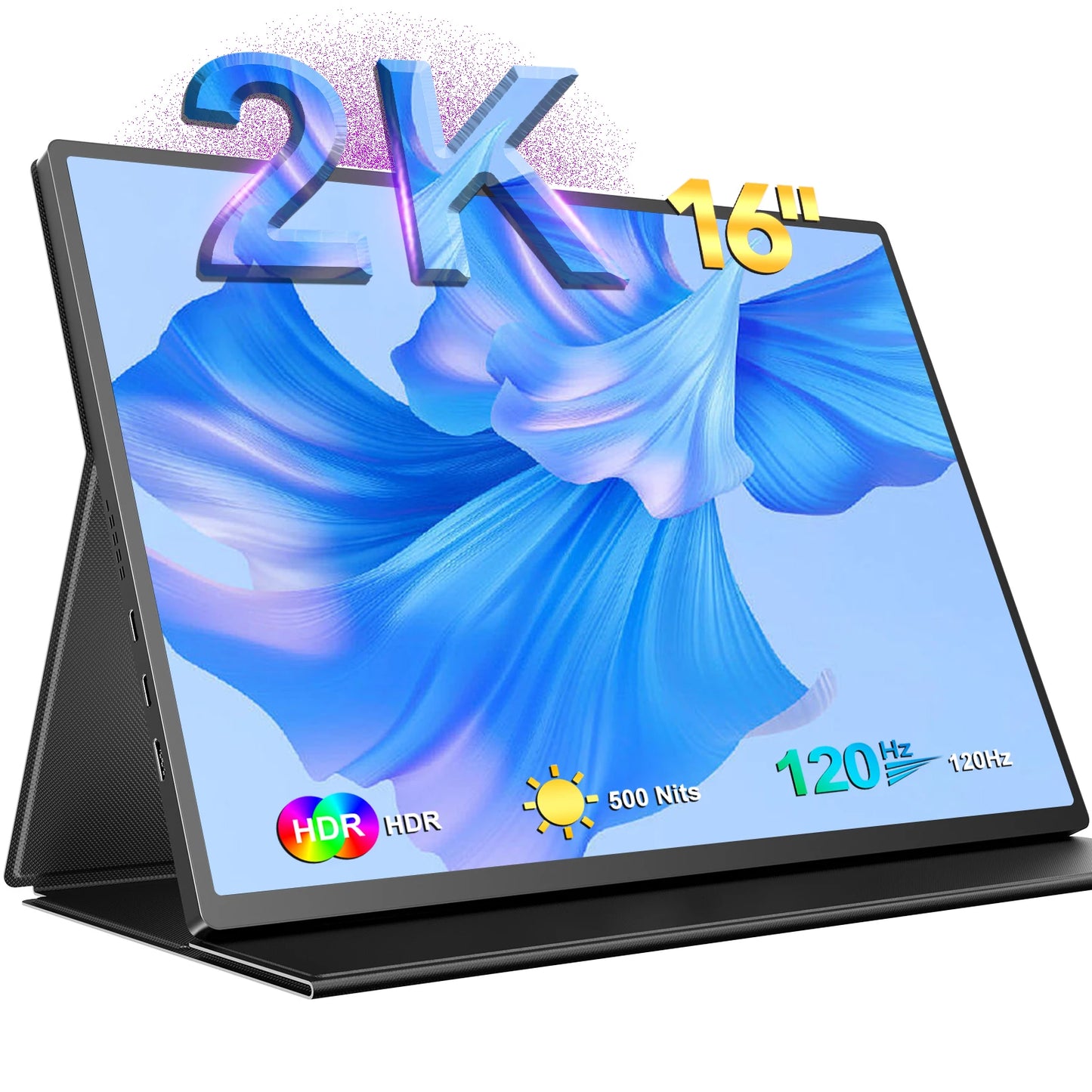 16" 2K Portable Monitor 2560*1600 16:10 100%sRGB 500Cd/m² 120Hz Gaming Display For Xbox PS5 Switch Laptop Mac Phone