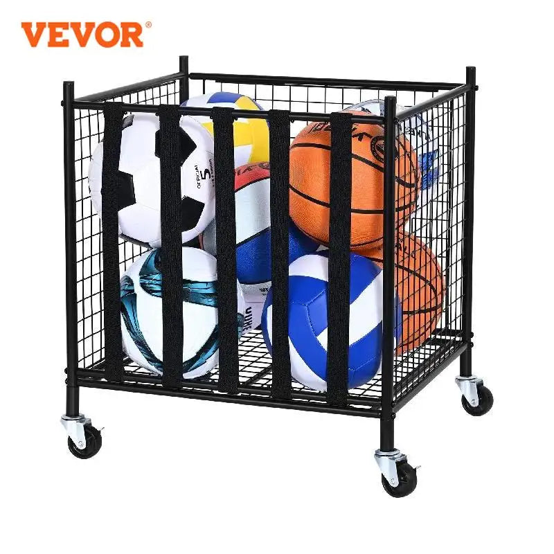 SucceBuy Rolling Sports Ball Storage Cart Sport Equipment for Indoor Outdoor Steel Storage Rack for Garages Gym and Schools
