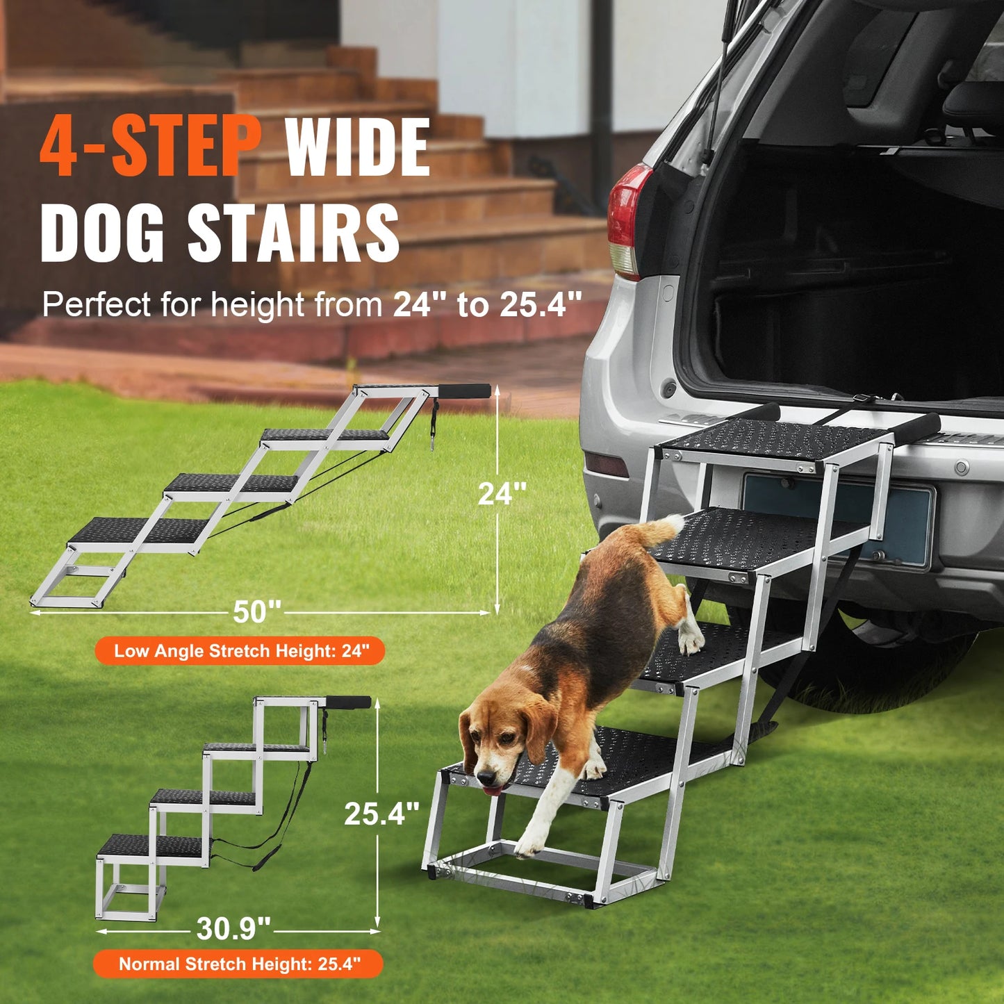 Dog Stair for Cars Wide Dog Car Steps Folding Portable Pet Steps Lightweight Aluminum for Car SUV and Truck 150 lbs