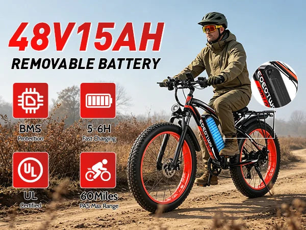 EOEOTWO 1500W Electric Bike 48V 15Ah Battery 26" 4.0 Fat Tire Ebike 34MPH High Speed Mountain Bicycle Off-Road Snow Bike for Adults