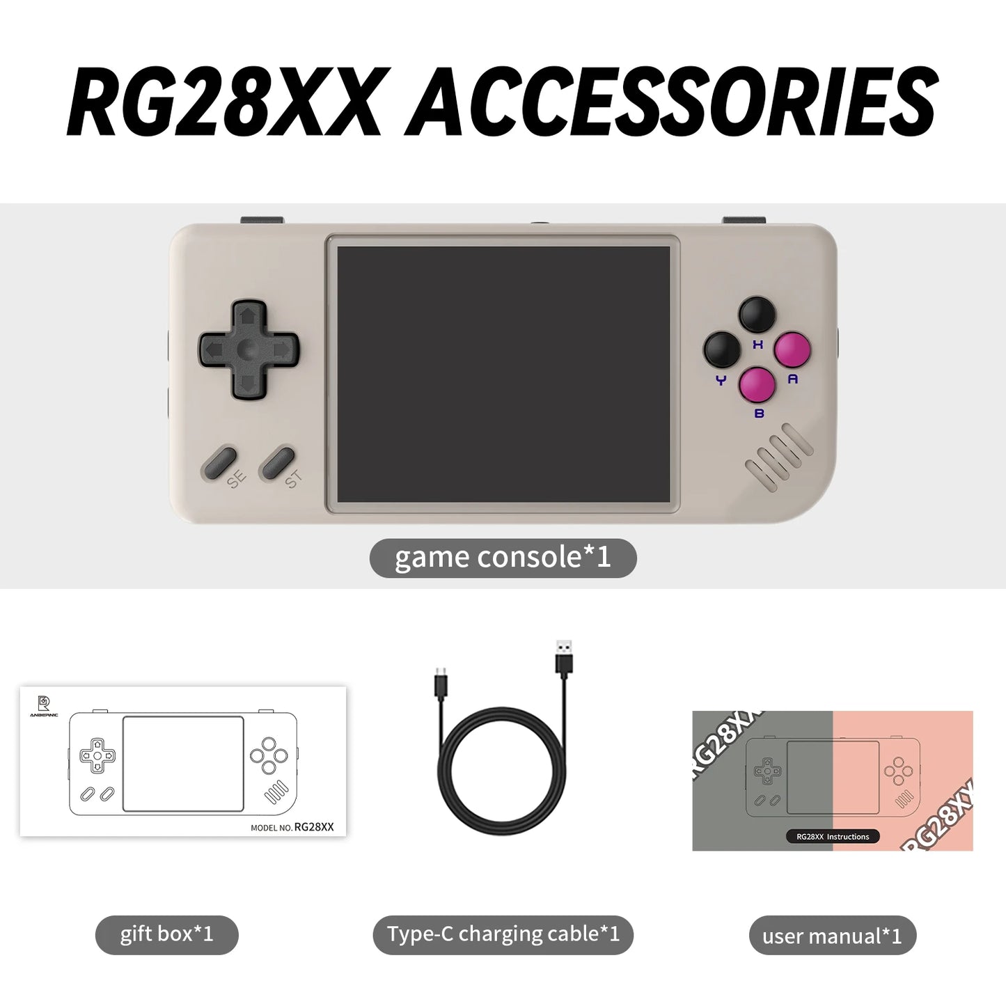 RG28XX Handheld Game Console 2.83'' IPS Screen Video Output Portable Video Player Ebook Reader Player Gifts Mini
