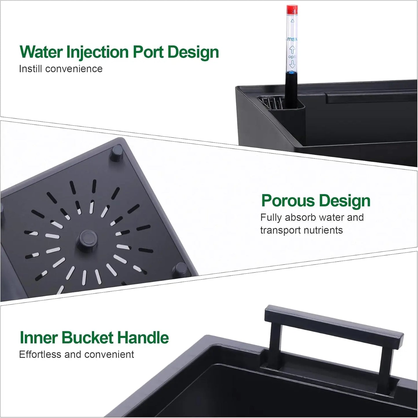 2 PCS 22.4 Inch Tall Planter Indoor ＆ Outdoor Black Taper Planter with Shelf Insert Self-Absorbing Plastic Flower Pots