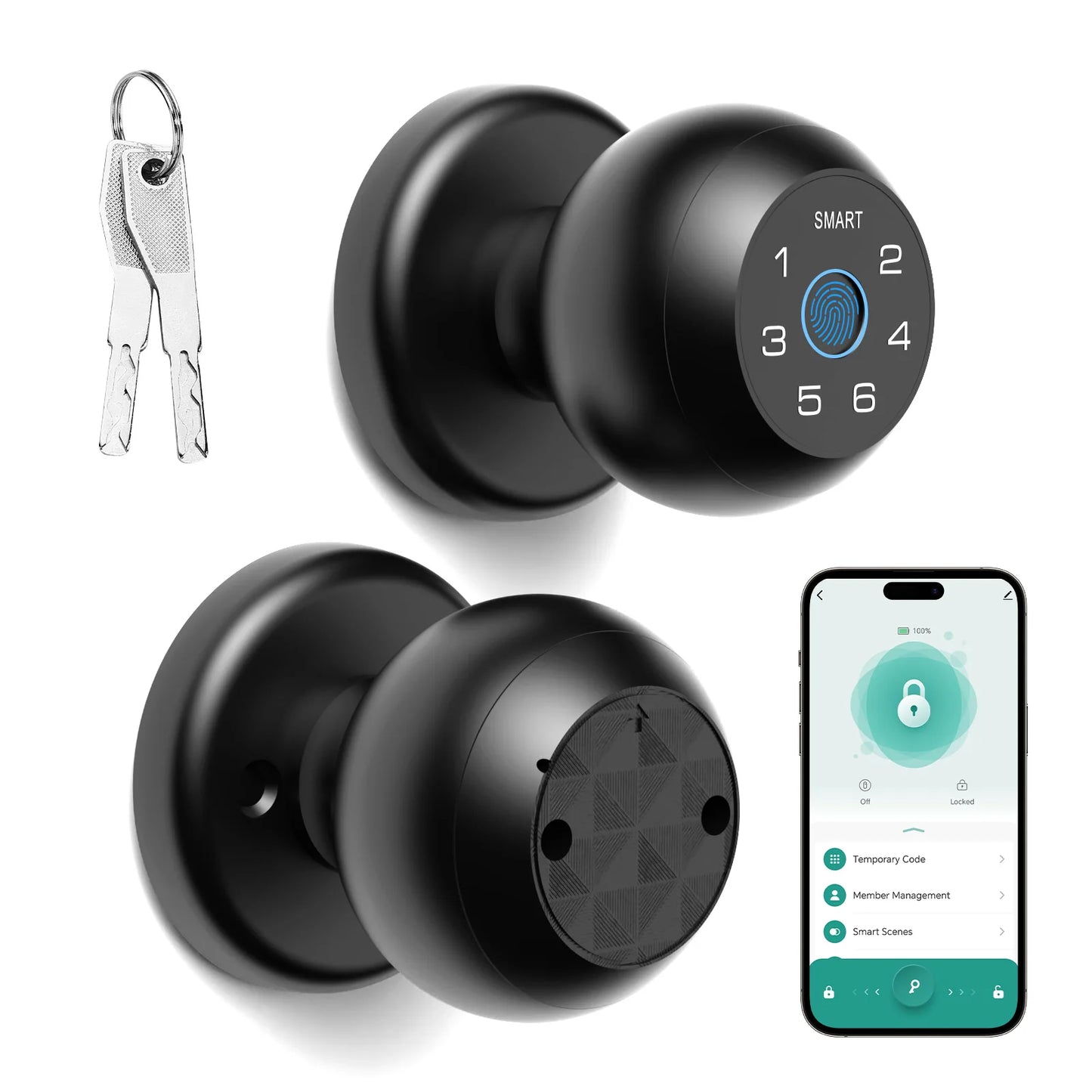Ball Shaped Smart Lock Fingerprint Door Lock App Control Passcode Unlock Electronic Touchscreen Keypad Indoor