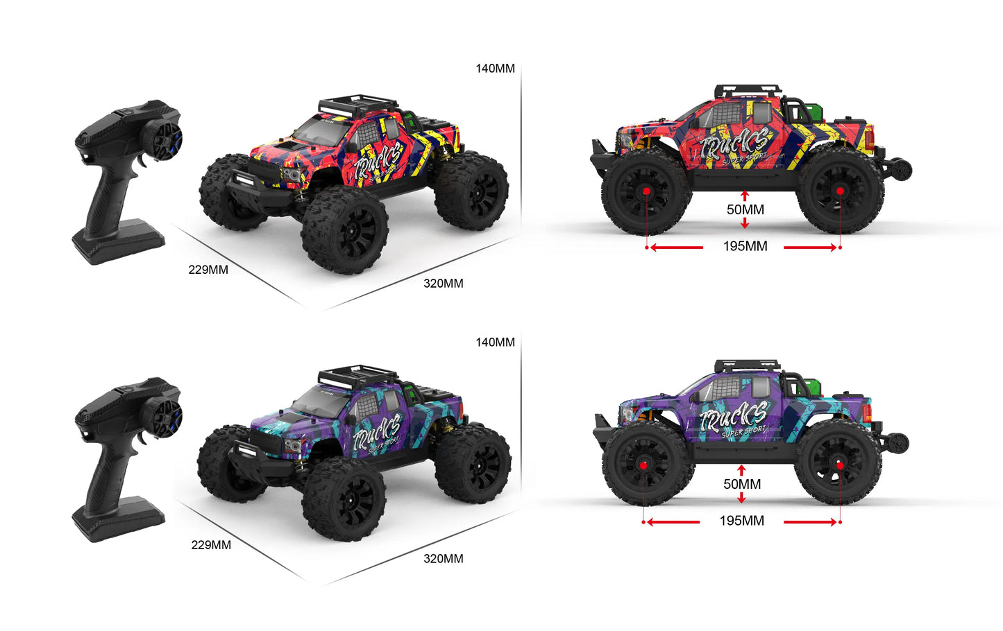 PT14R 1/14 RC Car 80km/h High Speed Off-road RC Truck Brushless 2.4G Remote Control 4WD 3S 35C 2200mAh