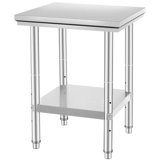 SucceBuy Stainless Steel Table for Prep & Work Metal Commercial Kitchen Heavy Duty Table with Adjustable Under Shelf and Foot