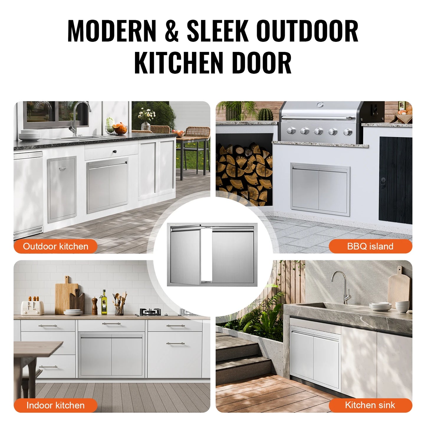 SucceBuy BBQ Access Door Stainless Steel Double Double Wall Door Panel Outdoor Kitchen Door Flush Mount Door Wall Vertical Door