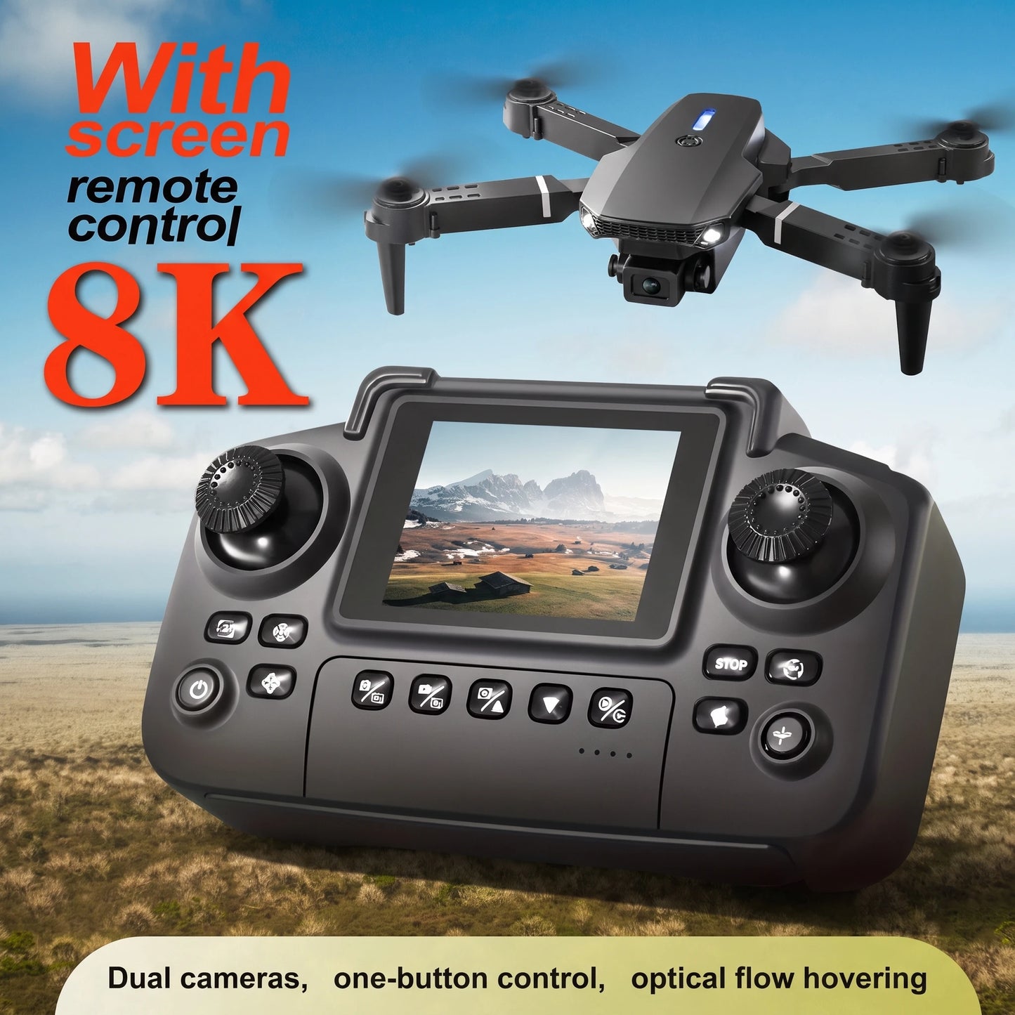 The 2026 Upgraded E88PRO MAX Foldable Drone Features Dual Cameras, Extra Batteries, an 8K Screen for Remote Control, and One-click Return-to-home Functionality. Suitable for Beginners, I