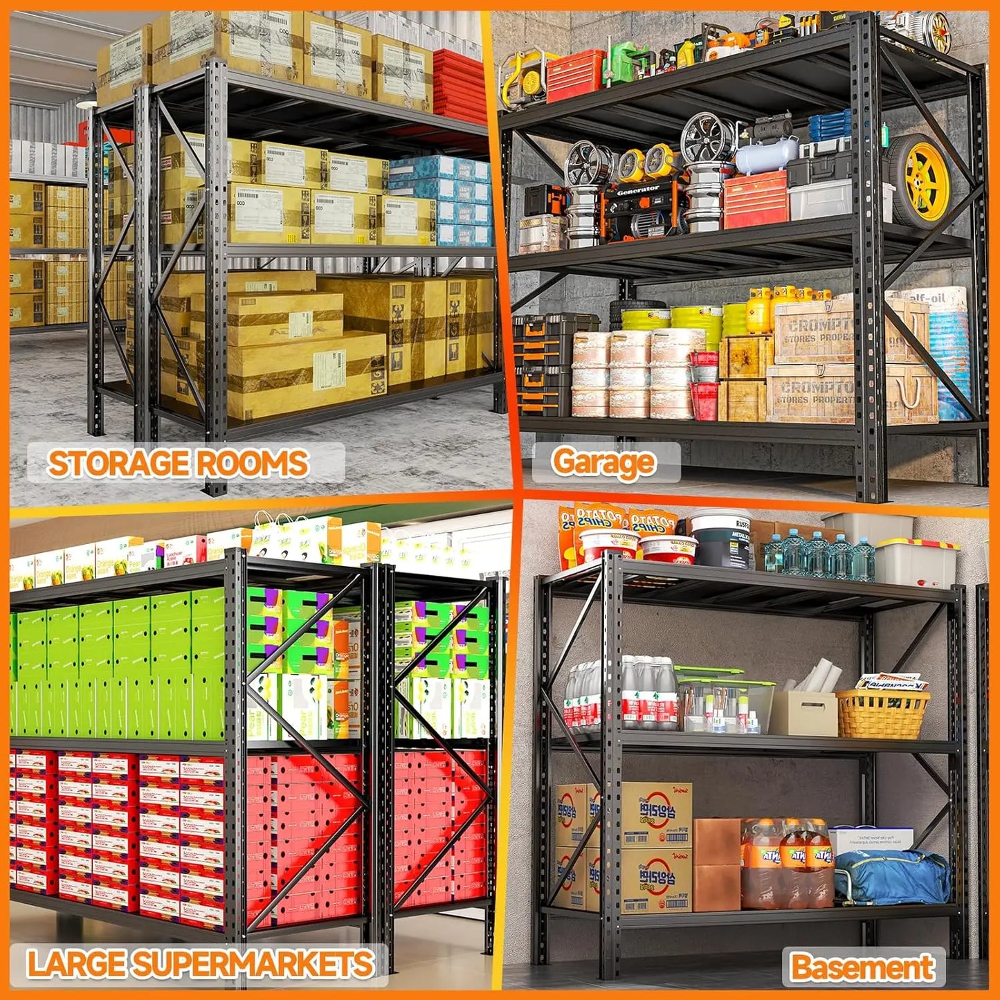 Heavy Duty Metal Garage Shelving Unit, 3-Tier Adjustable Storage Shelves, 3000LBS for Garage & Basement, Kitchen, Customized