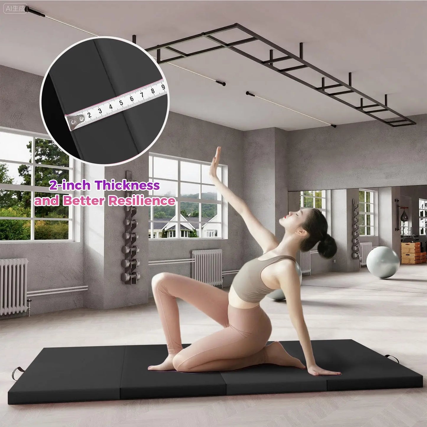 Gymnastics Mat,4-/5-fold Exercise Mats, Gymnastics Tumbling Mats, Thick Portable Home Gym Floor Pad for Yoga, Pilates, Aerobics