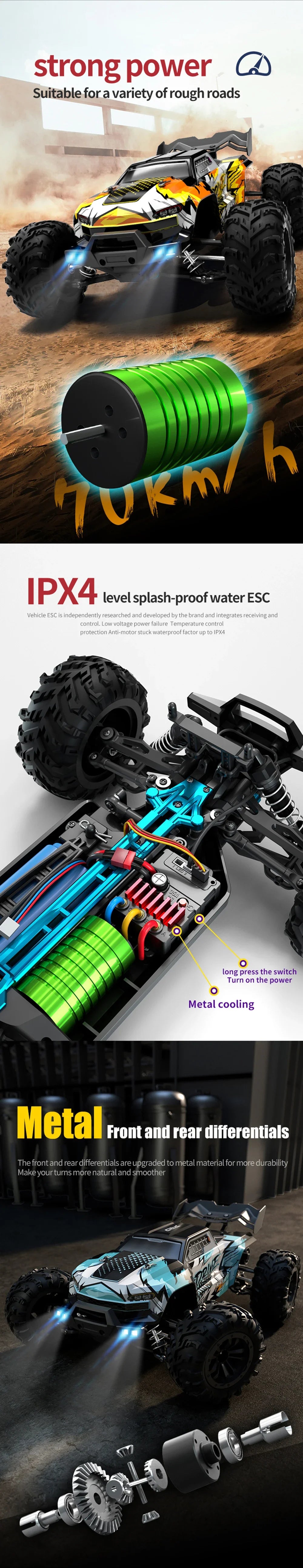 1:16 4WD RC Car 70KM/H Or 50KM/H With LED Light 2.4G Remote Control Cars High Speed Drift Monster 4x4 Truck for Children Gif