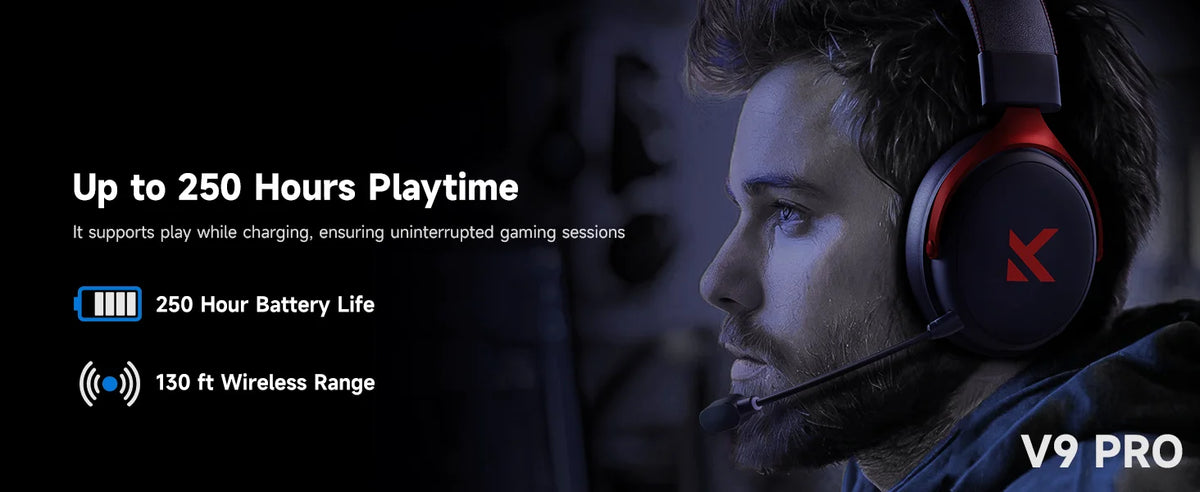 V9 Pro Wireless Gaming Headset 7.1Surround Sound Headphones Noise Canceling Mic Low Latency Lightweight for PS5 PC SWITCH