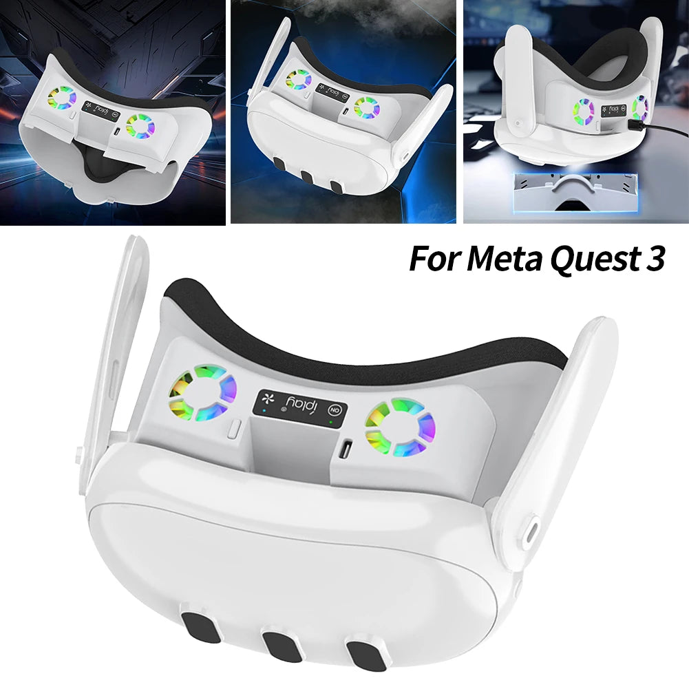 Cooling Fan Face Cover Facial Interface Radiator Rechargeable Cool Mask with Anti-Leakage Nose Pad for Meta Quest 3 VR Headset