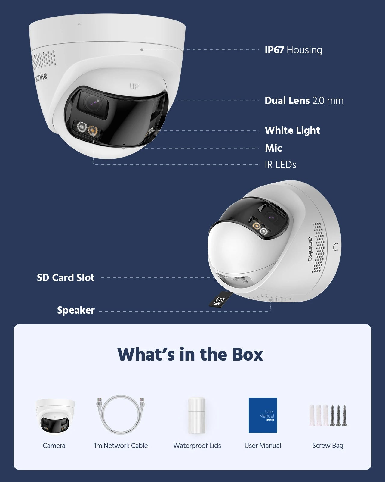 ANNKE Smart Home 180° 8MP DUO POE Dual Lens Wide View Outdoor Video POE Camera,4K AI Human Detect,8MP Security CCTV Camera