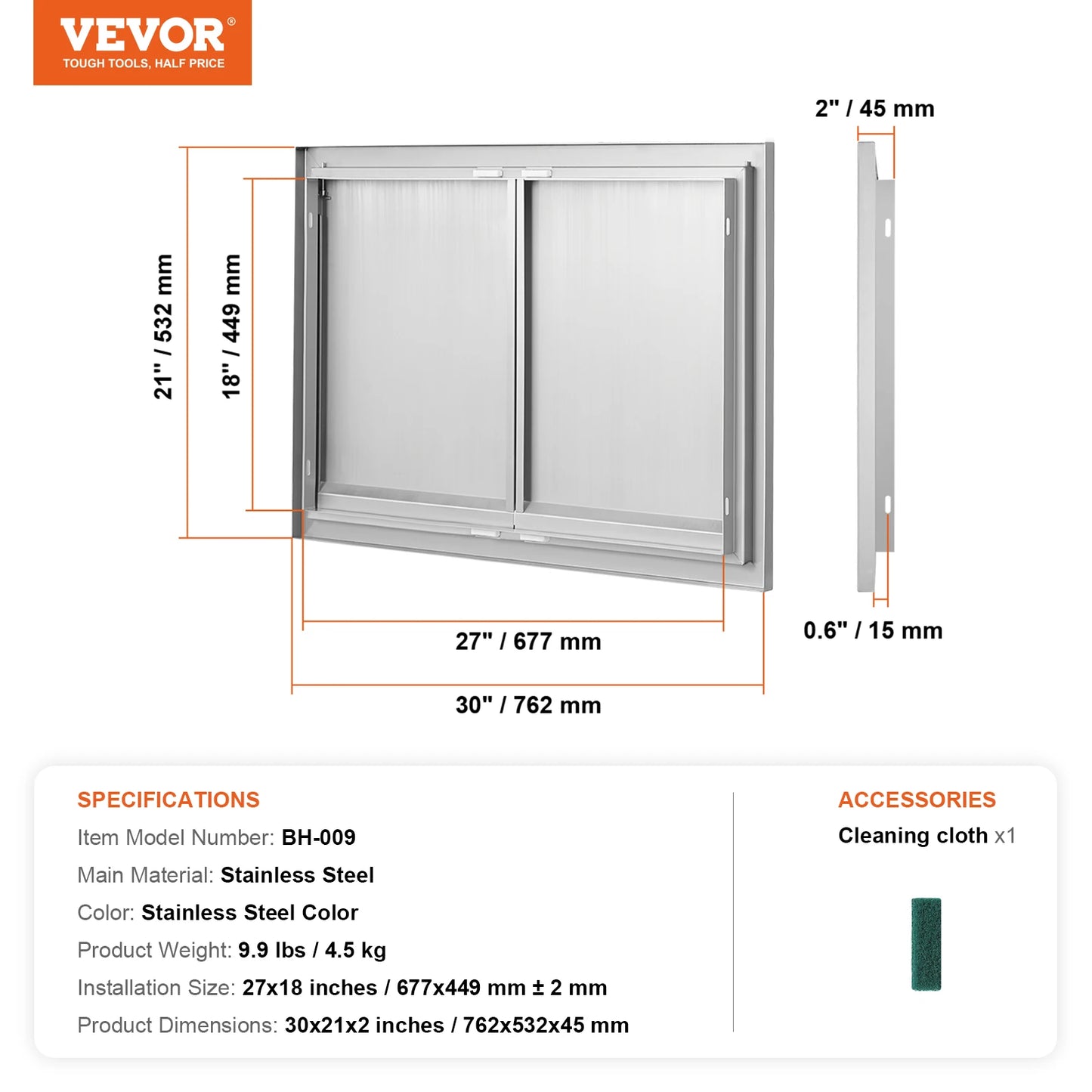 SucceBuy BBQ Access Door Stainless Steel Double Double Wall Door Panel Outdoor Kitchen Door Flush Mount Door Wall Vertical Door
