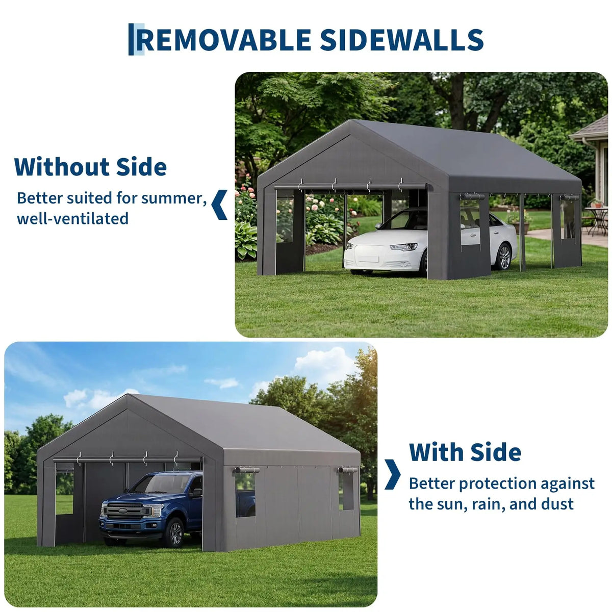 13x25FT Heavy Duty Carport Portable Garage Canopy Shelter, Roll-Up Windows, Removable Sidewalls & Doors For SUV, Truck & Boat