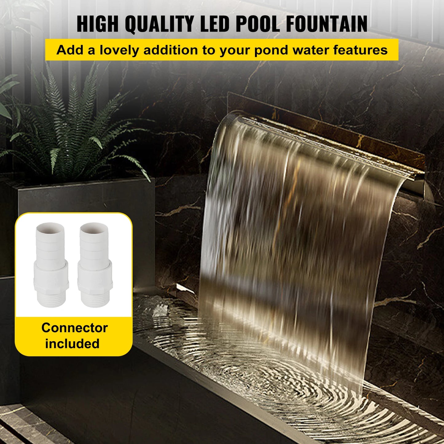 SucceBuy Pool Fountain Waterfall With Light Water Pipe Acrylic Fountain Pond Garden Swimming Feature Decorative Fountain