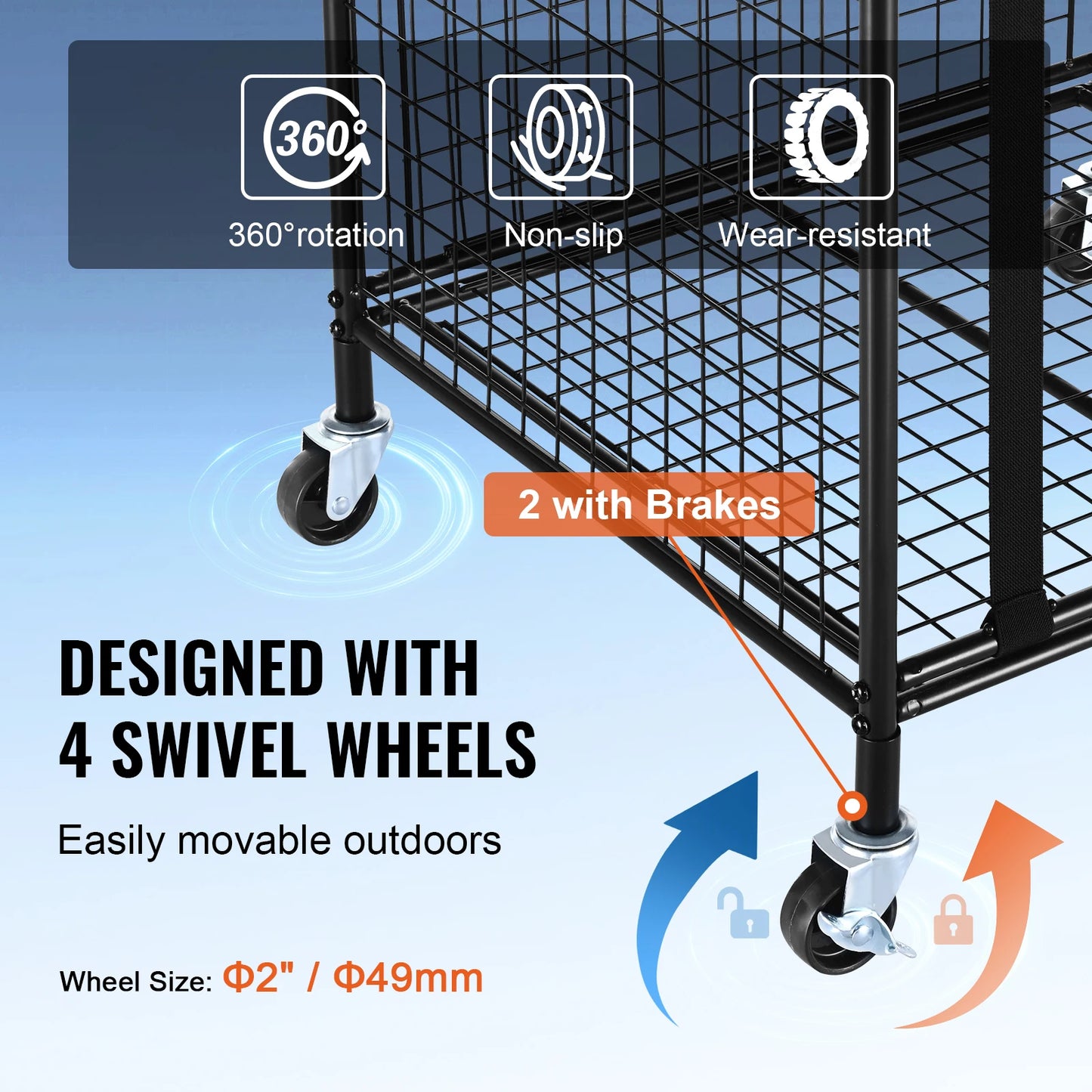 SucceBuy Rolling Sports Ball Storage Cart Sport Equipment for Indoor Outdoor Steel Storage Rack for Garages Gym and Schools