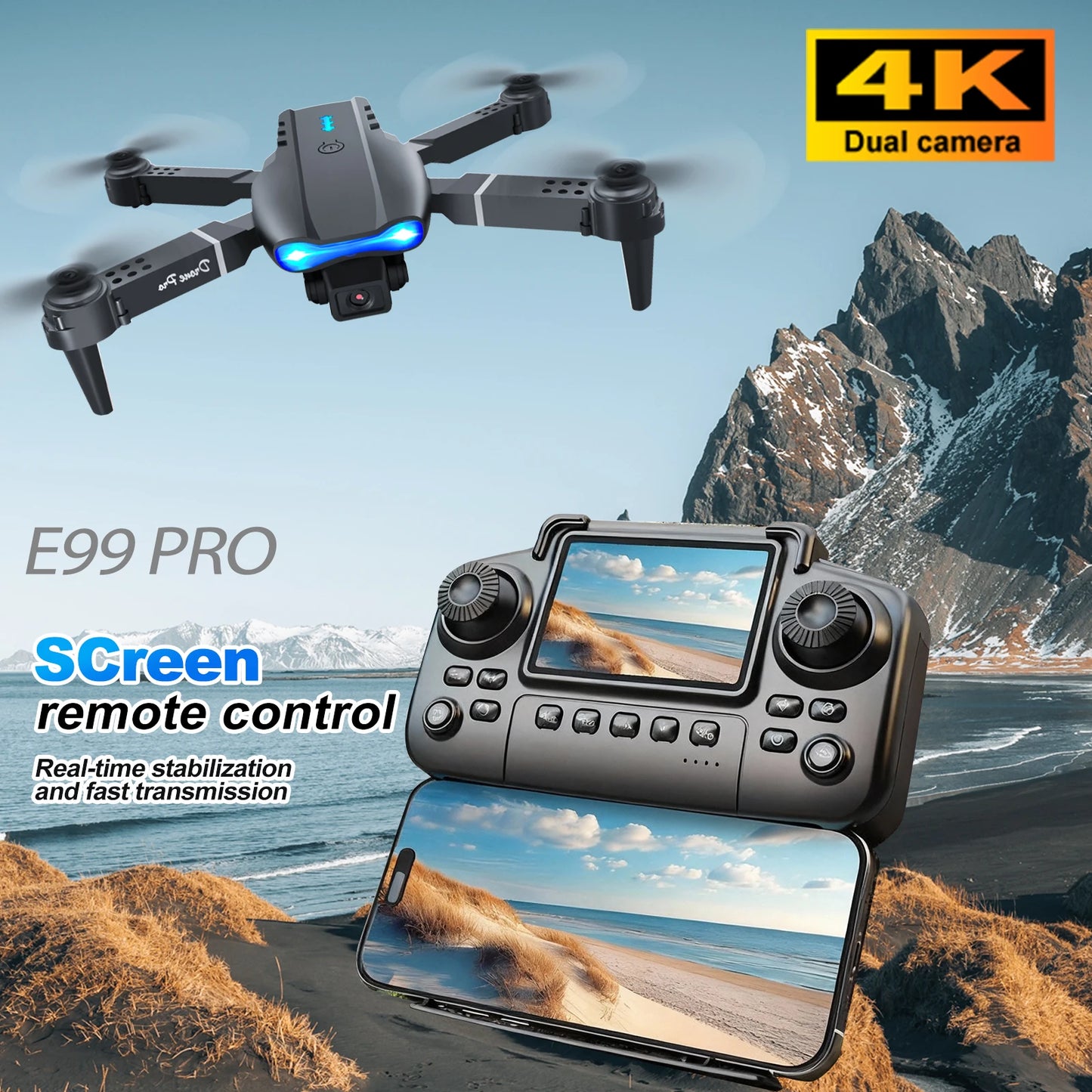 RC Drone 4K Dual Camera  E99 PRO Optical Flow Obstacle Avoidance Foldable FPV Quadcopter Toy for Beginners