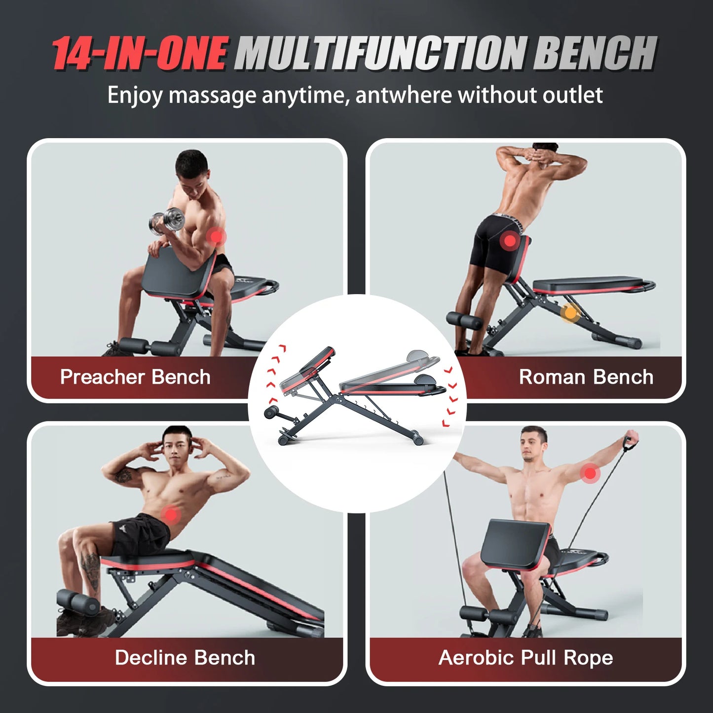 Weight Bench Foldable 14-in-1 Dumbbell Bench 1000 lbs Sit-up Assist Fitness Equipment 6 Adjustable for Full Body Workout