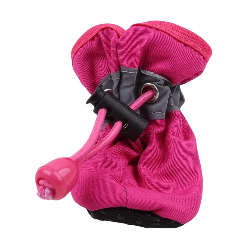 4Pcs Dog Boots Waterproof Non-slip Sole with Reflective Strip Adjustable Drawstring Soft Breathable Lining for Small Medium Dogs