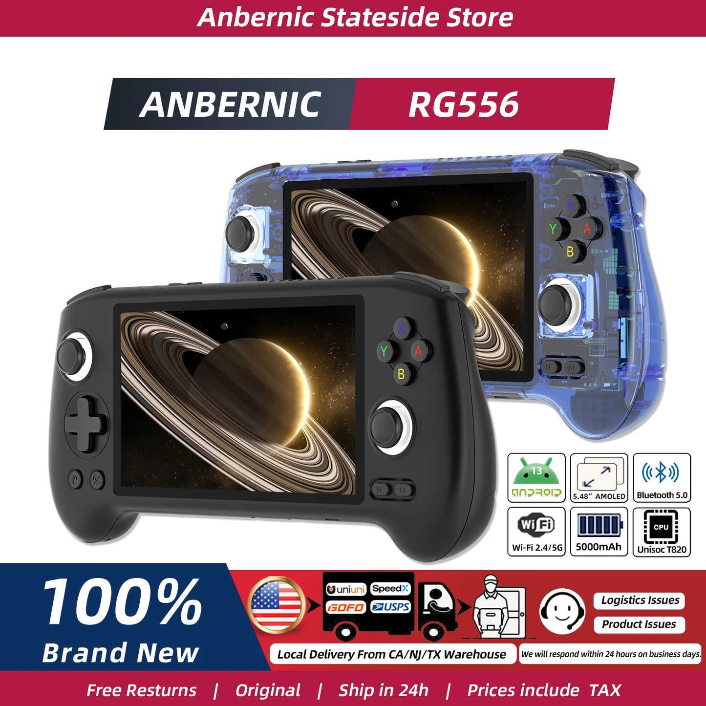 RG556 Retro Handheld Game Android 13 5.48 inch Touch OLED Screen Support DP WiFi Bluetooth Hall Rocker Battery 5500mAh