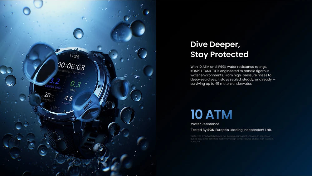 T4 Smart Watch for Men 6-Sat GPS Offline Maps 10ATM Waterproof Heart Rate Diving Skiing Hiking for Android iOS