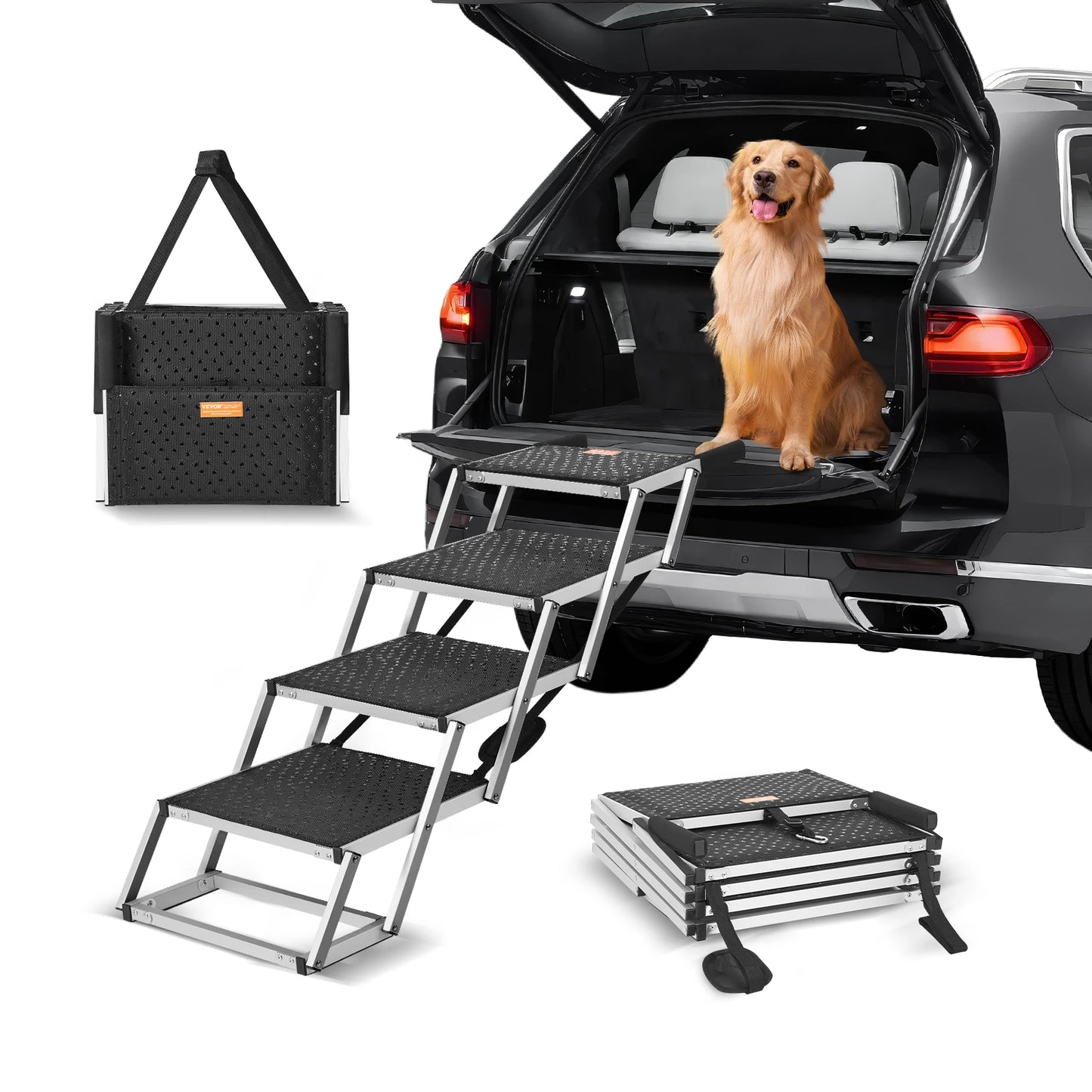 Dog Stair for Cars Wide Dog Car Steps Folding Portable Pet Steps Lightweight Aluminum for Car SUV and Truck 150 lbs