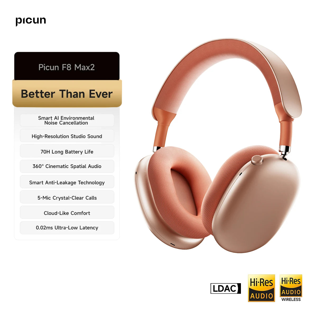 F8 Pro ANC Wireless Headphones Head Tracking 3D Spatial Audio -52dB ANC HIFI Bluetooth Headset ENC HD Mic Low-Latency APP