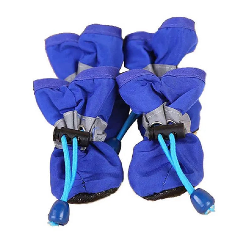4Pcs Dog Boots Waterproof Non-slip Sole with Reflective Strip Adjustable Drawstring Soft Breathable Lining for Small Medium Dogs