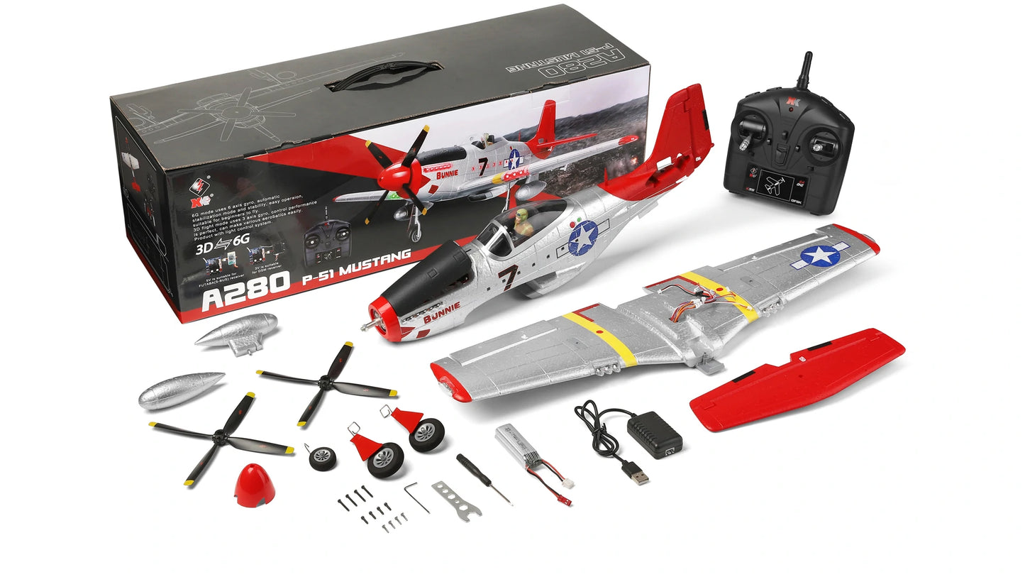 XK A280 P-51 3D/6G System 560mm Wingspan 2.4GHz 4CH EPP RC Airplane Fighter RTF With LED Lights Vehicles Toy Gift for Beginner