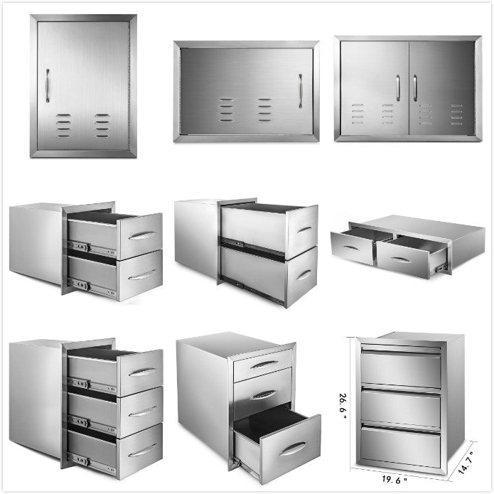 Stainless Steel Outdoor Kitchen Drawers W/ Handle Large Storage BBQ Island Great for Any Weather Condition
