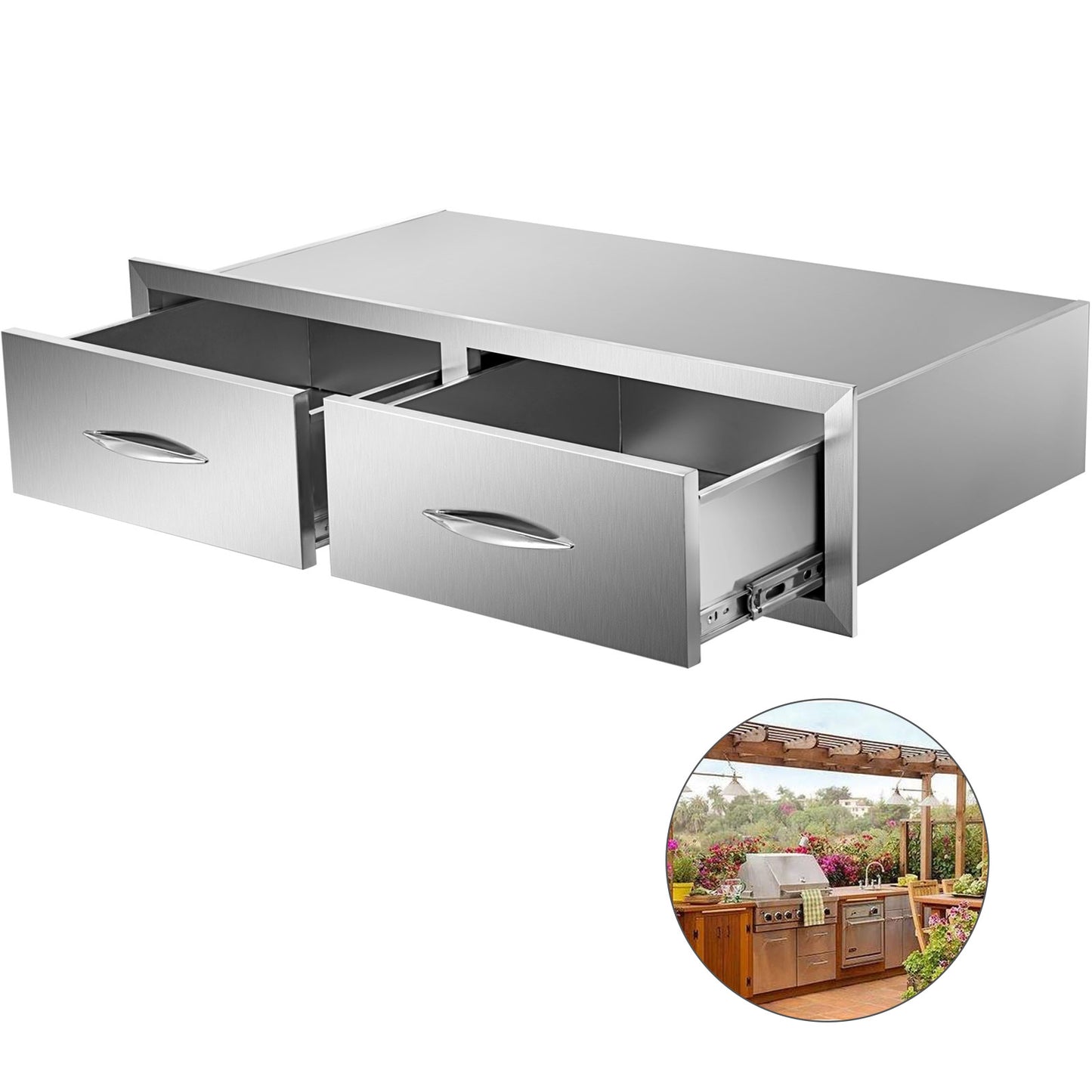 Stainless Steel Outdoor Kitchen Drawers W/ Handle Large Storage BBQ Island Great for Any Weather Condition