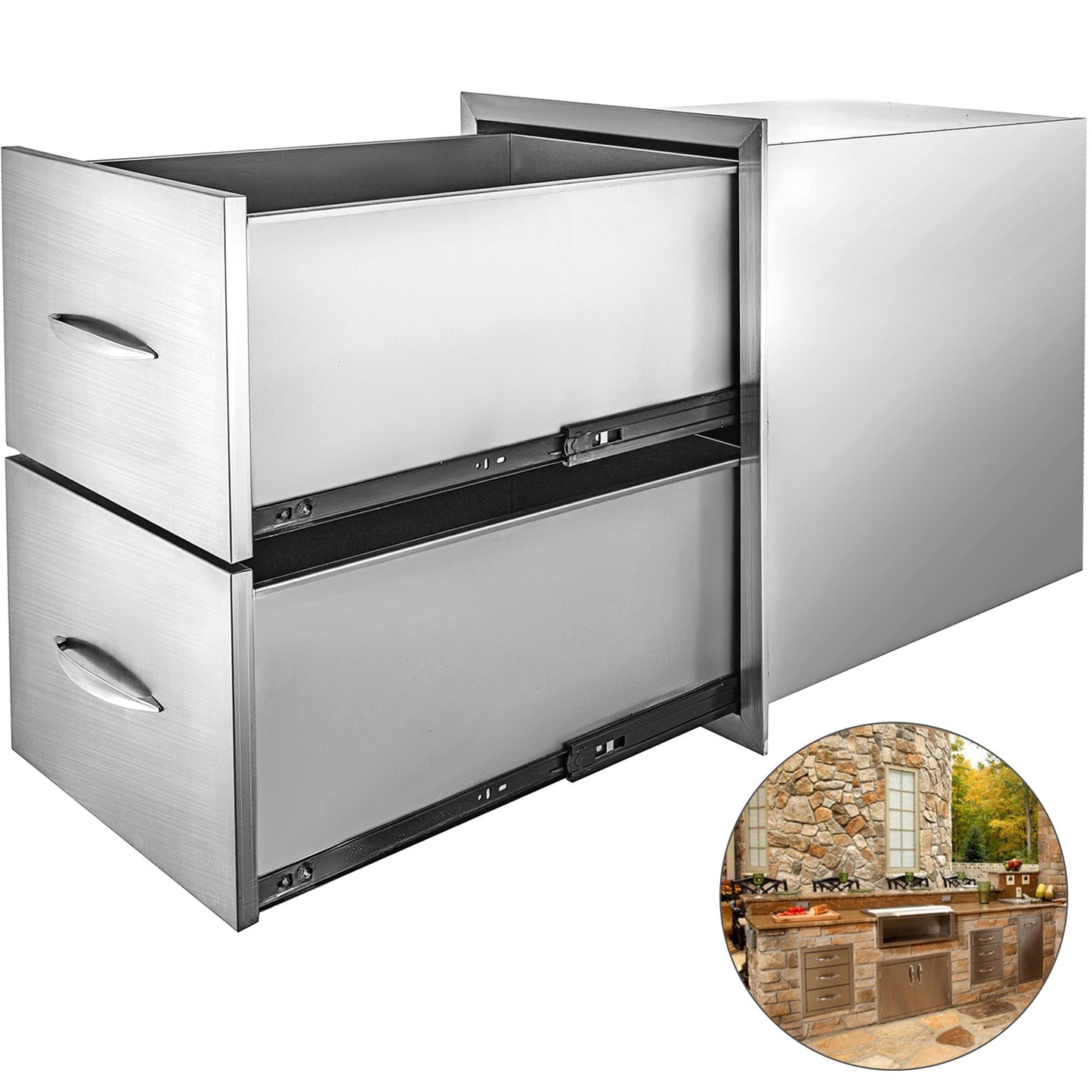 Stainless Steel Outdoor Kitchen Drawers W/ Handle Large Storage BBQ Island Great for Any Weather Condition