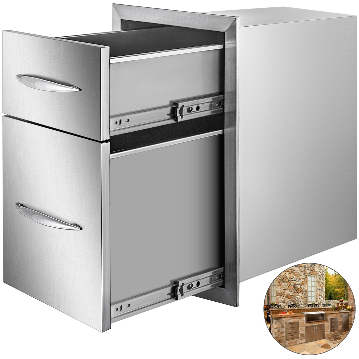 Stainless Steel Outdoor Kitchen Drawers W/ Handle Large Storage BBQ Island Great for Any Weather Condition