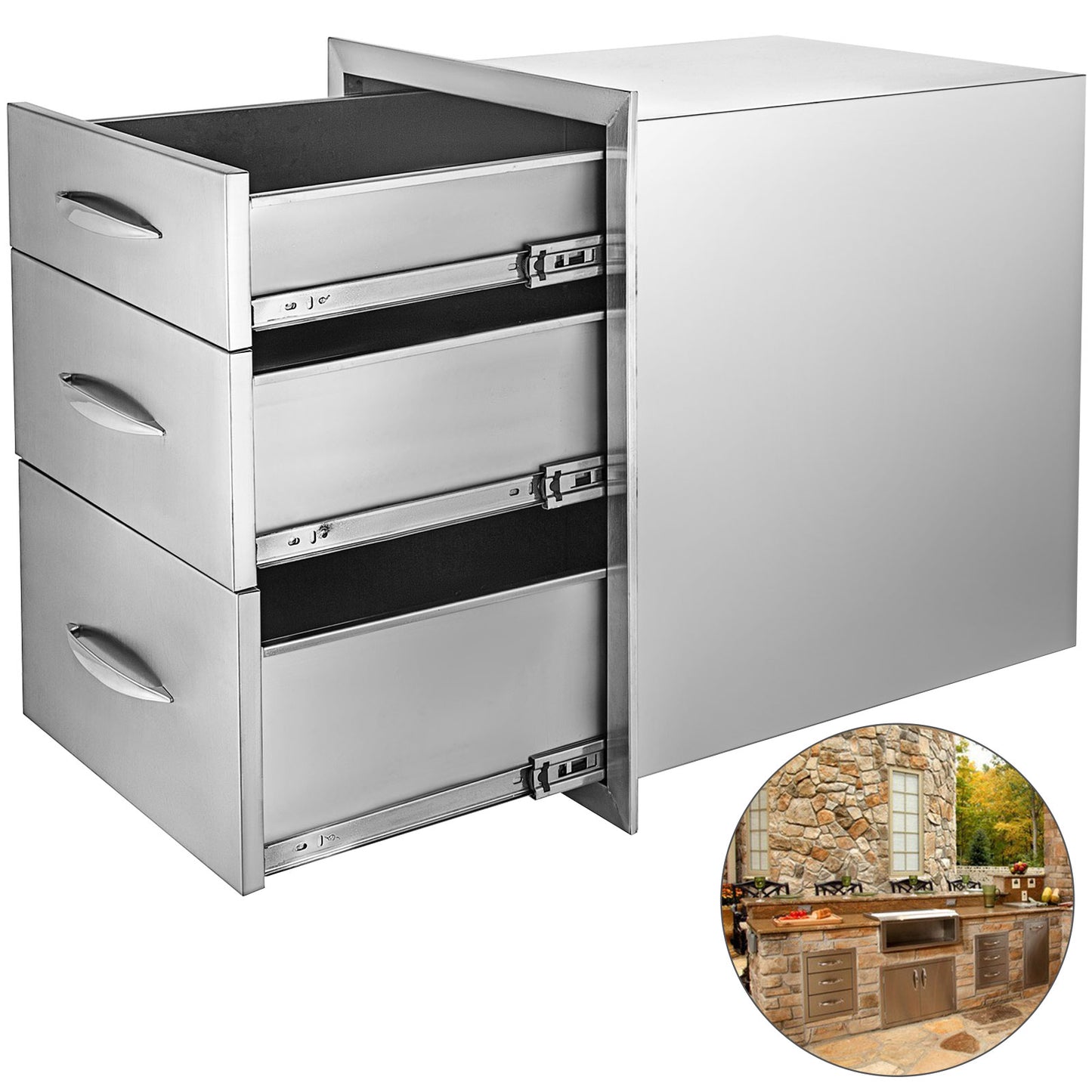 Stainless Steel Outdoor Kitchen Drawers W/ Handle Large Storage BBQ Island Great for Any Weather Condition
