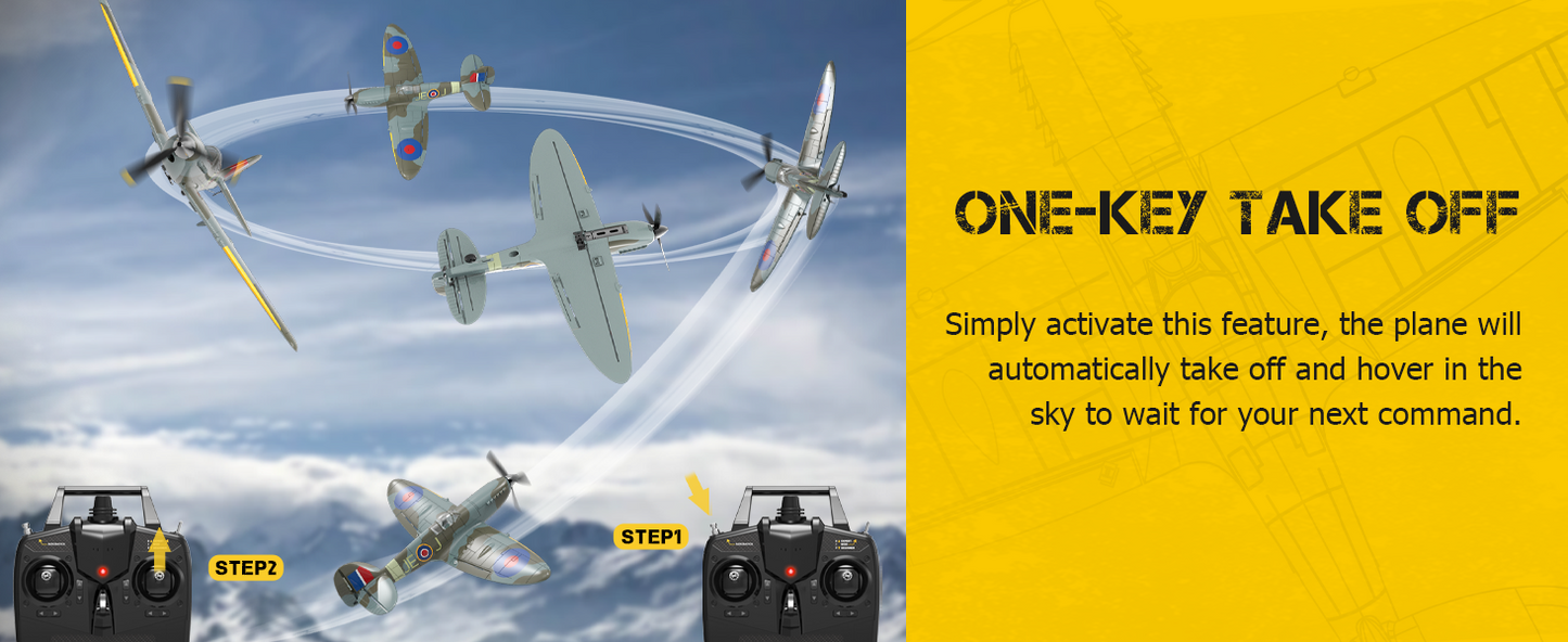 VOLANTEXRC 4-CH RC Plane, SpitfireV2 rtf Remote Control Airplane,One-Key Aerobatic,Suitable for Outdoors and Gifts