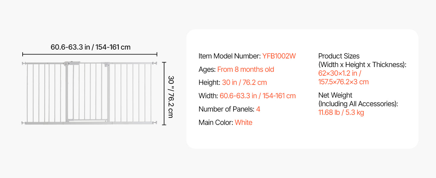 Baby Gate 28/30/36 Inches High Dog Gate Easy Step Walk Thru Child Pet Security Pressure Mount Kit Wall Cups Doorways