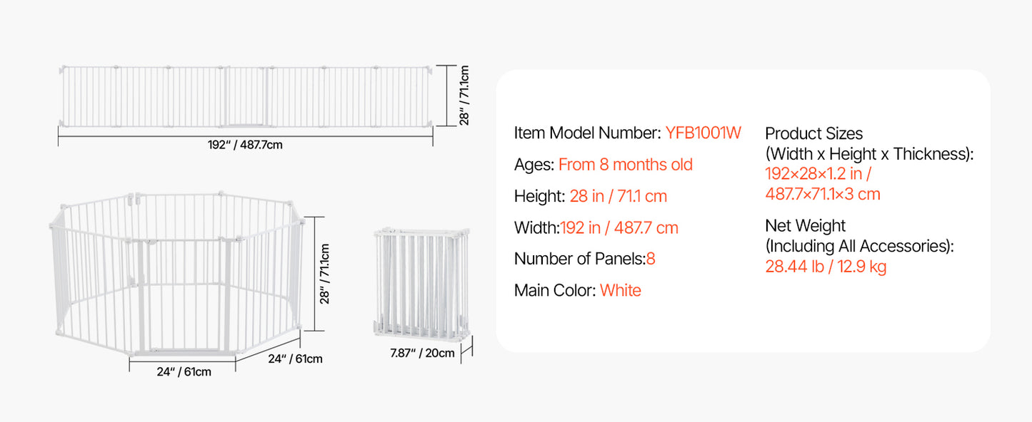 Baby Gate 28/30/36 Inches High Dog Gate Easy Step Walk Thru Child Pet Security Pressure Mount Kit Wall Cups Doorways