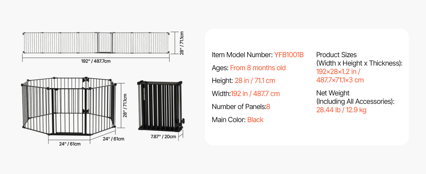 Baby Gate 28/30/36 Inches High Dog Gate Easy Step Walk Thru Child Pet Security Pressure Mount Kit Wall Cups Doorways