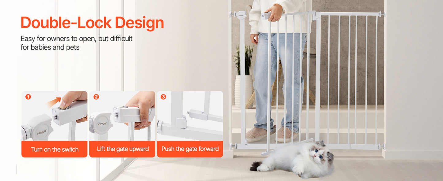 Baby Gate 28/30/36 Inches High Dog Gate Easy Step Walk Thru Child Pet Security Pressure Mount Kit Wall Cups Doorways