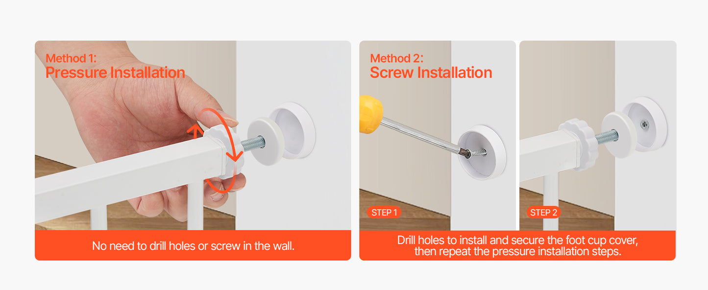 Baby Gate 28/30/36 Inches High Dog Gate Easy Step Walk Thru Child Pet Security Pressure Mount Kit Wall Cups Doorways