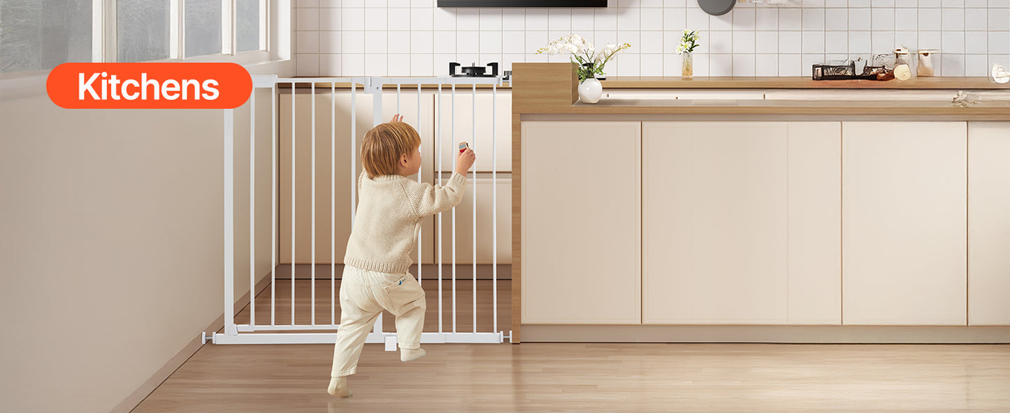 Baby Gate 28/30/36 Inches High Dog Gate Easy Step Walk Thru Child Pet Security Pressure Mount Kit Wall Cups Doorways