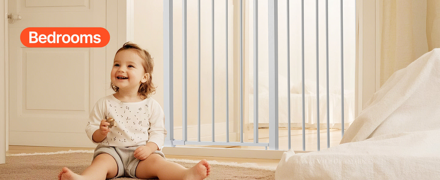 Baby Gate 28/30/36 Inches High Dog Gate Easy Step Walk Thru Child Pet Security Pressure Mount Kit Wall Cups Doorways