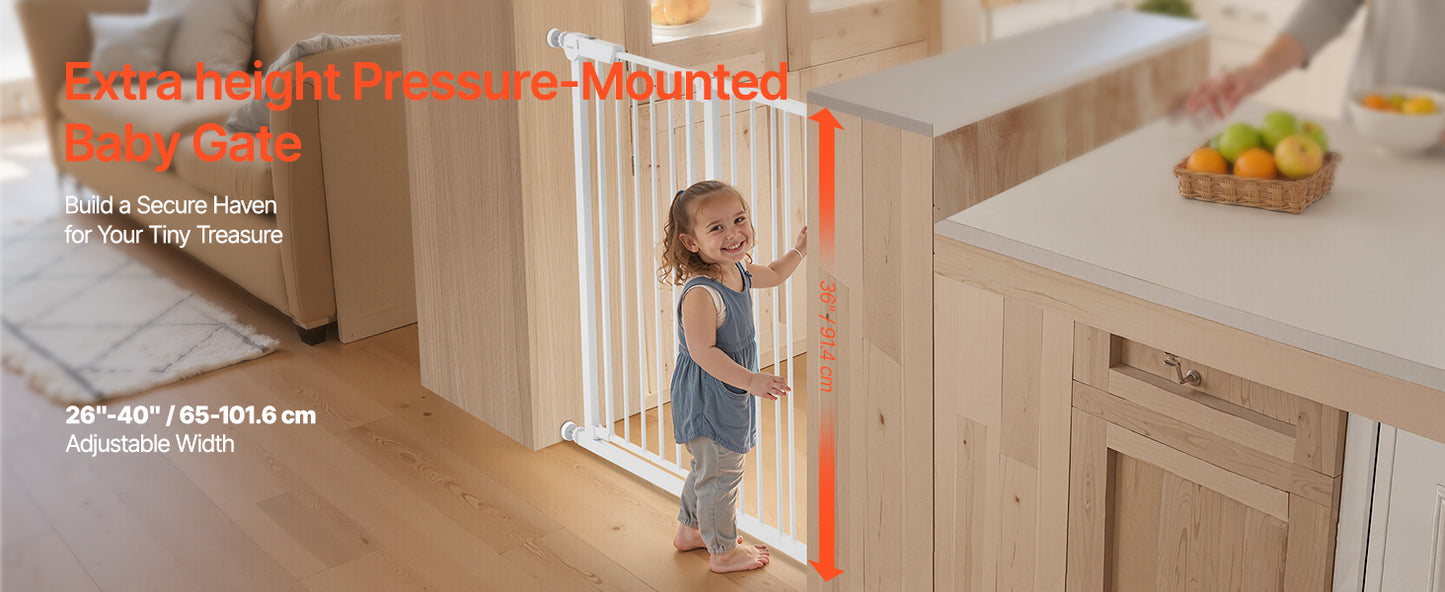 Baby Gate 28/30/36 Inches High Dog Gate Easy Step Walk Thru Child Pet Security Pressure Mount Kit Wall Cups Doorways