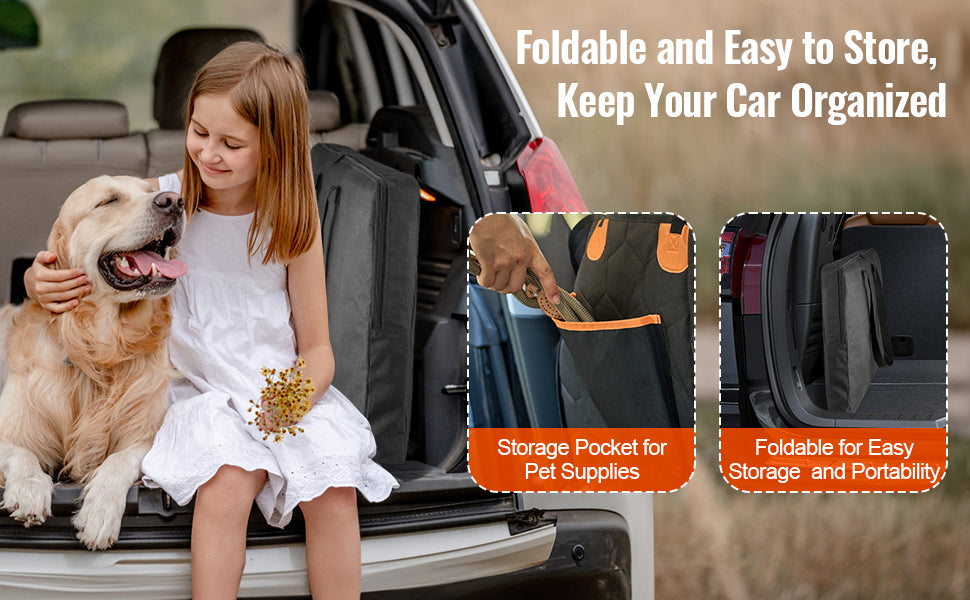 Back Seat Extender Dog Car Seat Cover for Back Seat Bed with Mesh Window and Storage Pocket Supports 350lbs Dog Hammock