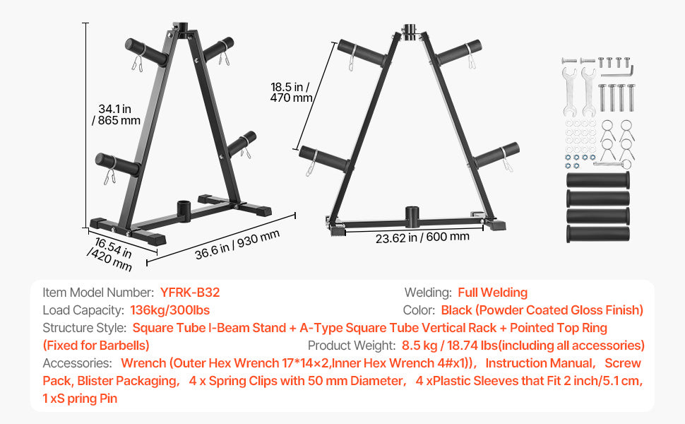 VEVOR Weight Plate Rack A Frame Weight Plate Tree Standard Weight Plate Tree Home Gym Barbell Rack 300 lbs Weight Storage Stand