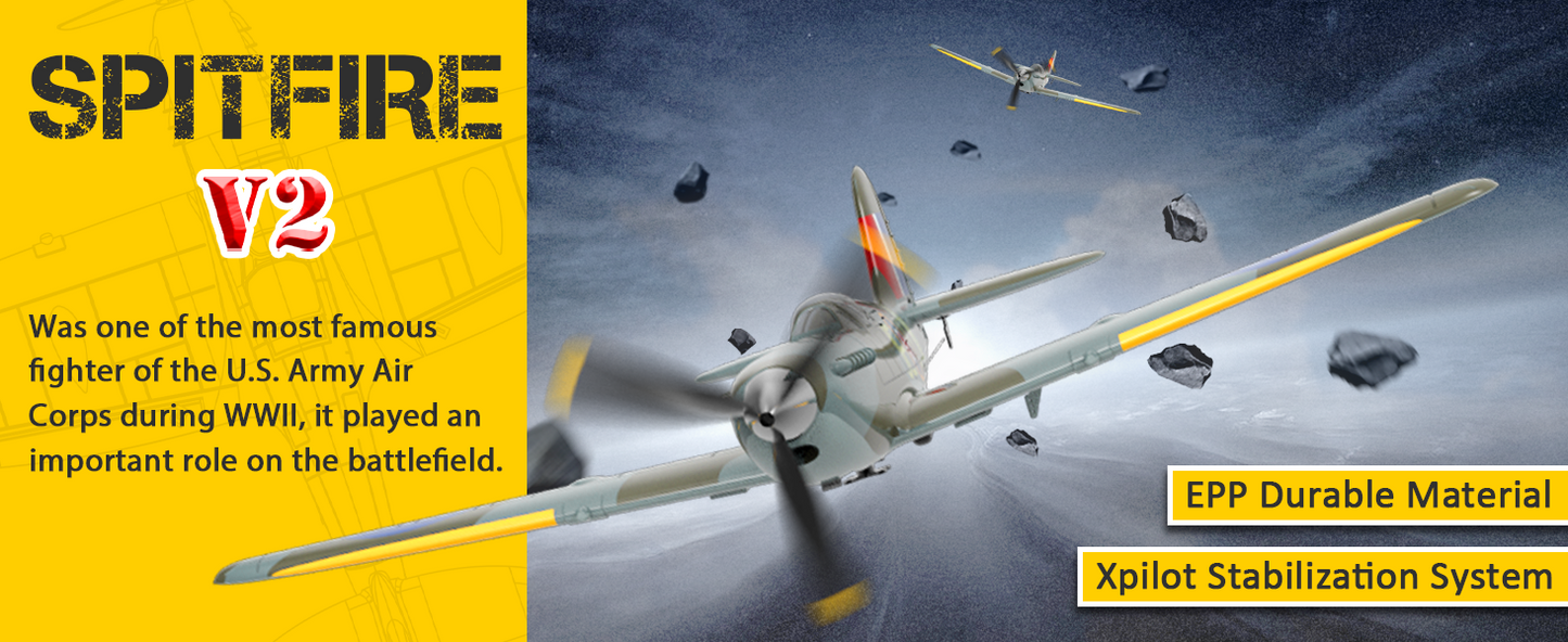 VOLANTEXRC 4-CH RC Plane, SpitfireV2 rtf Remote Control Airplane,One-Key Aerobatic,Suitable for Outdoors and Gifts